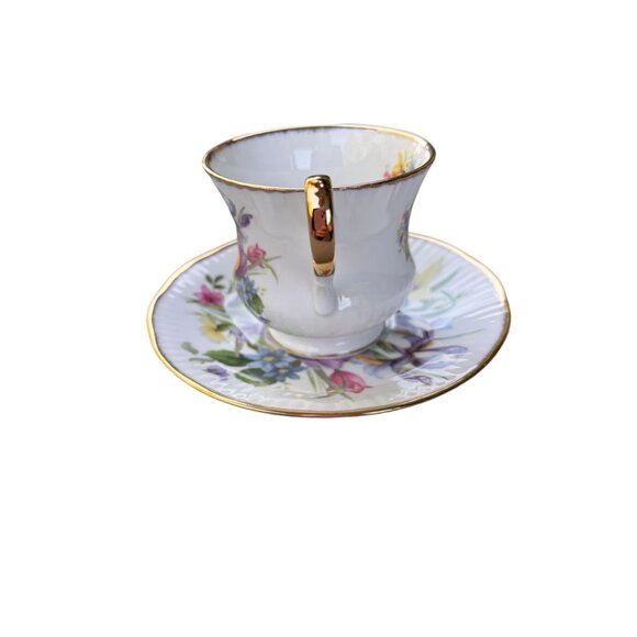 Queens Churchill Fine Bone China Floral Teacup & Saucer Set Gold Trim - Picture 5 of 8